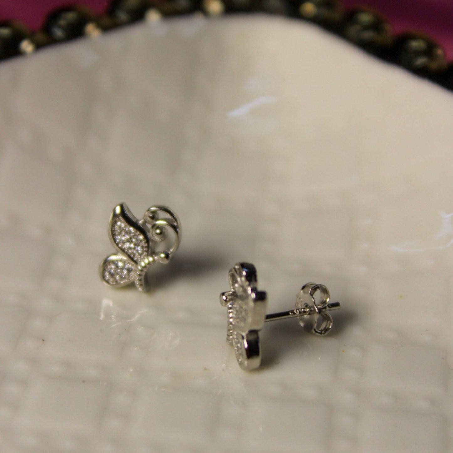 Silver Butterfly Sparkle Studs