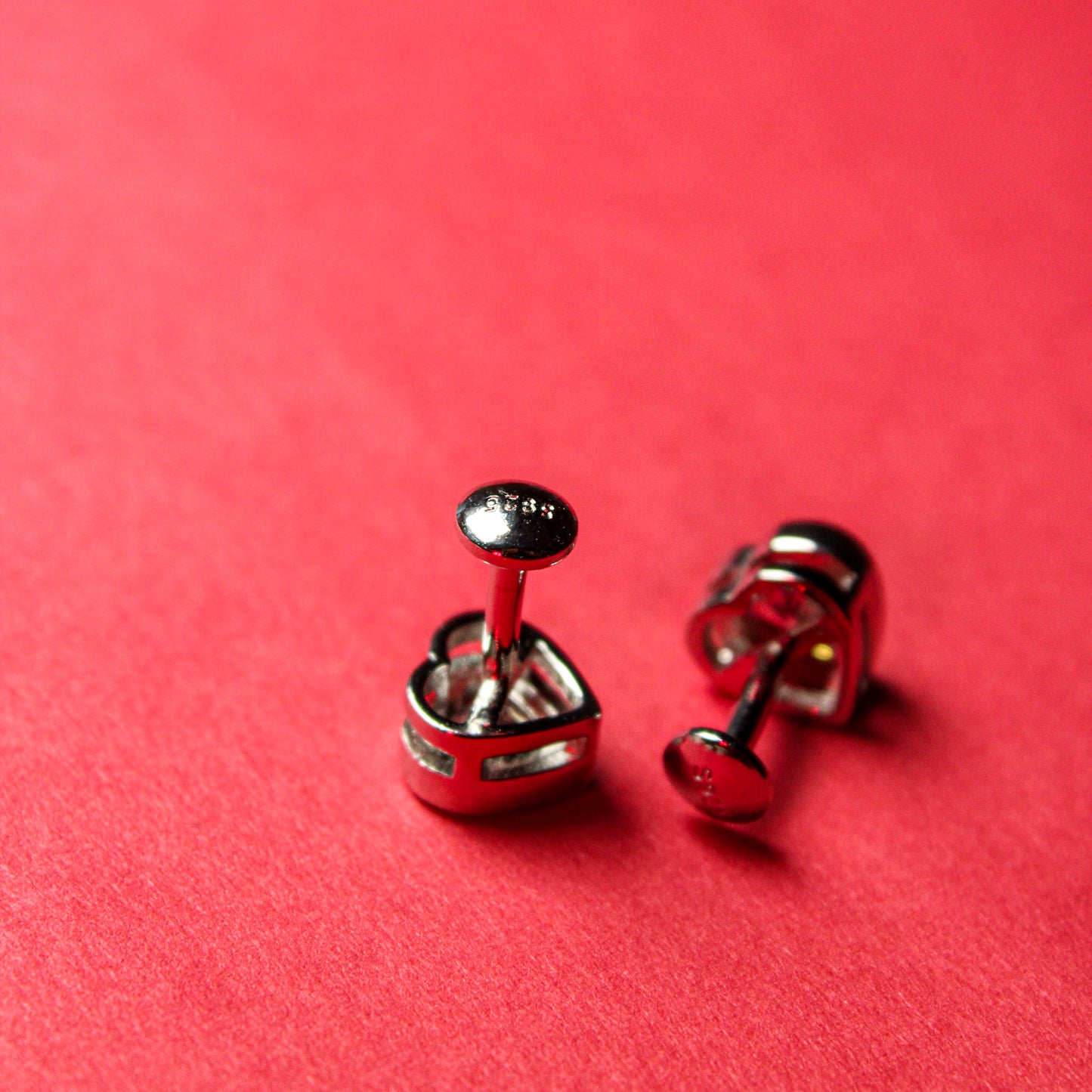 Silver Solitaire Heart Studs