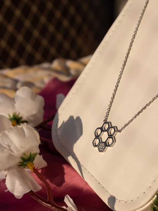 Silver Crystal Honeycomb Necklace