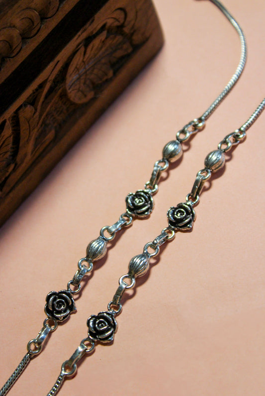 Anokhi Double Rose Flower Chain Anklet Pair
