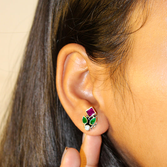 Aadhya Ruby Green Leaf Studs
