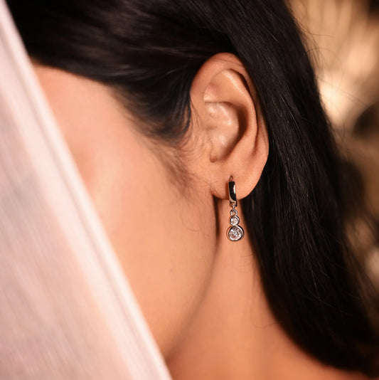 Silver Crystal Drop Hoops