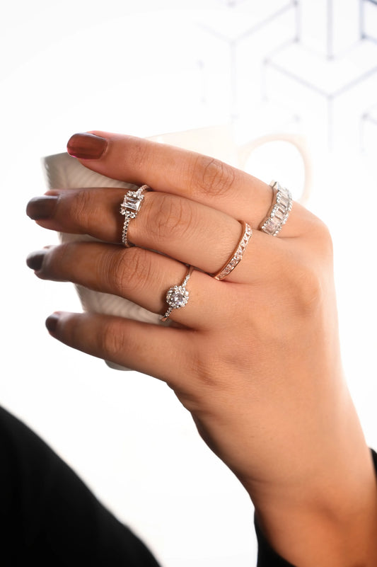 Silver Twin Baguette Sparkle Ring