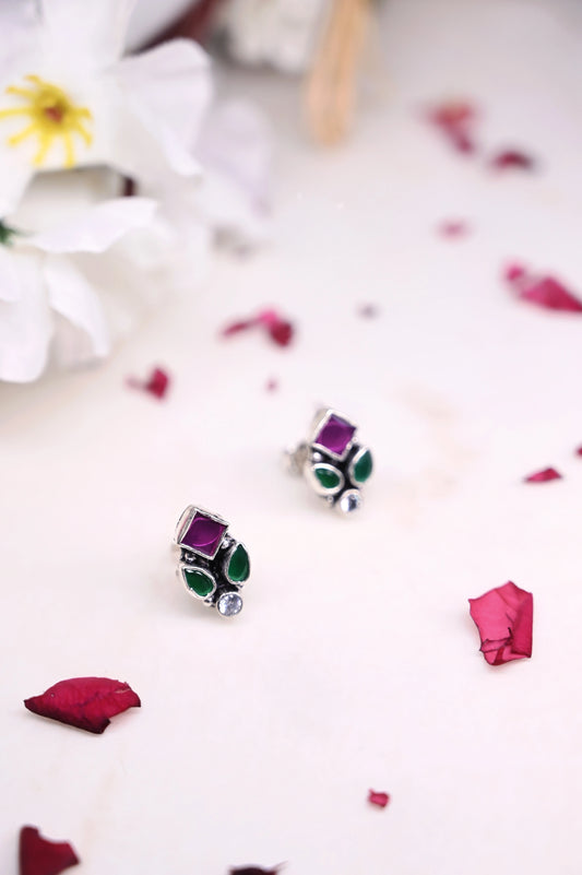 Aadhya Ruby Green Leaf Studs