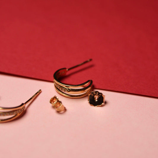 Rose Double Band Sparkle Hoops