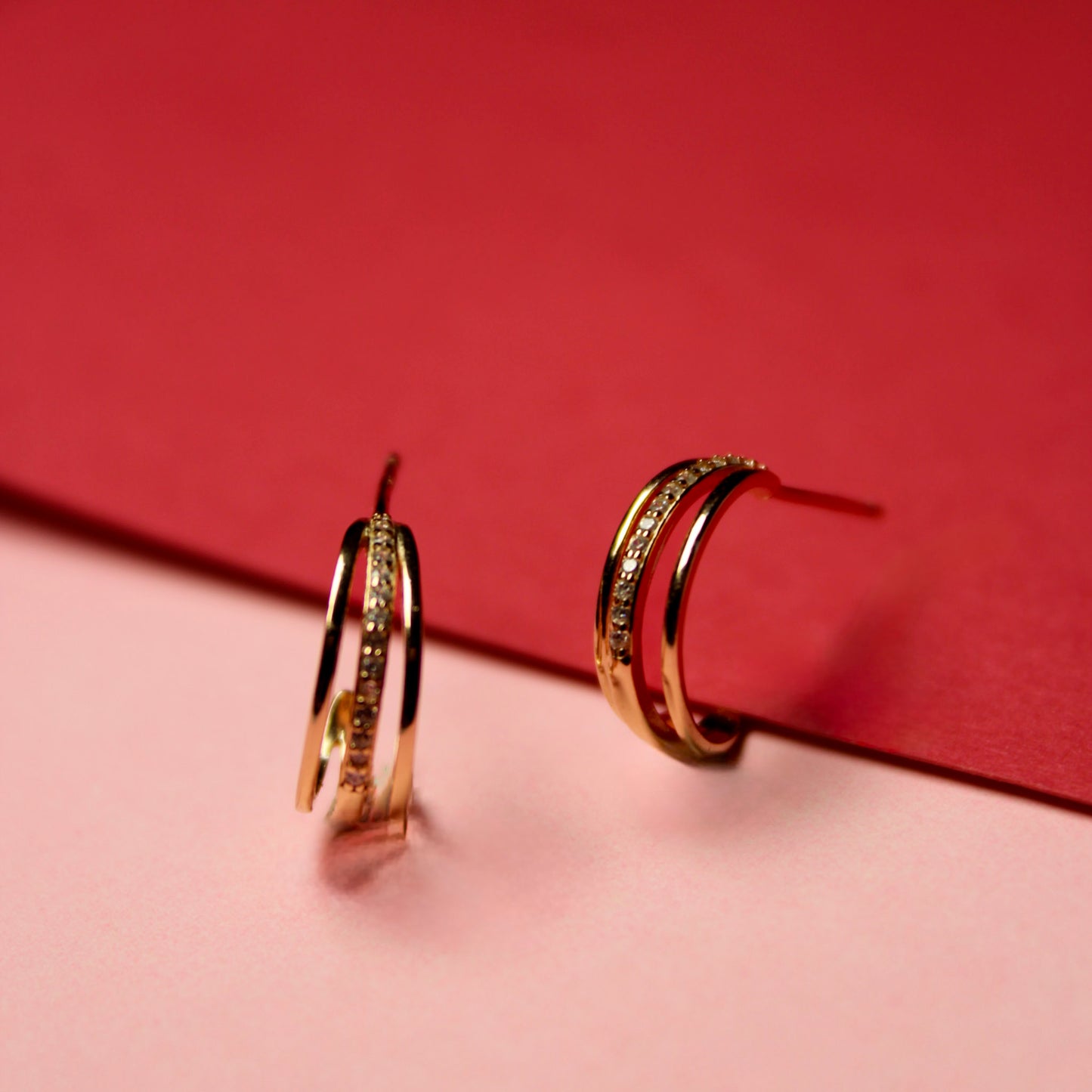 Rose Double Band Sparkle Hoops