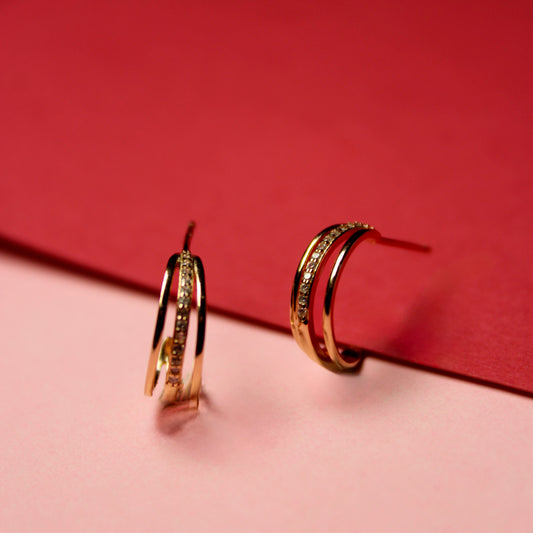 Rose Double Band Sparkle Hoops