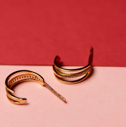 Rose Double Band Sparkle Hoops