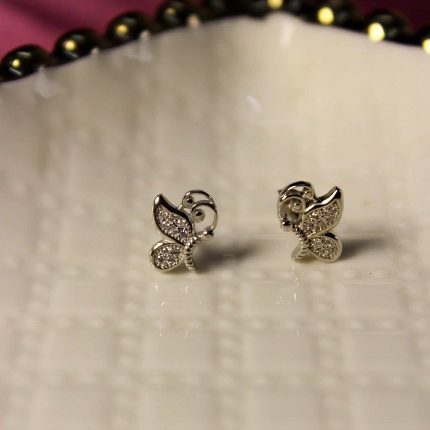 Silver Butterfly Sparkle Studs