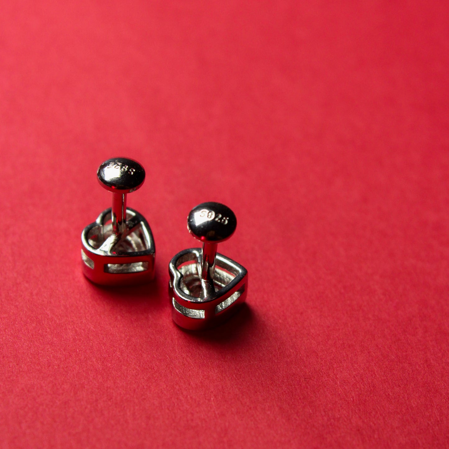 Silver Solitaire Heart Studs
