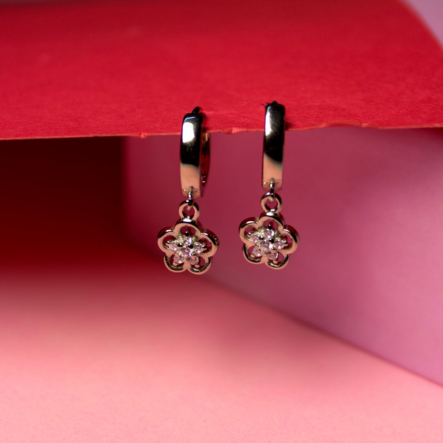 Silver Delicate Floral Hoops