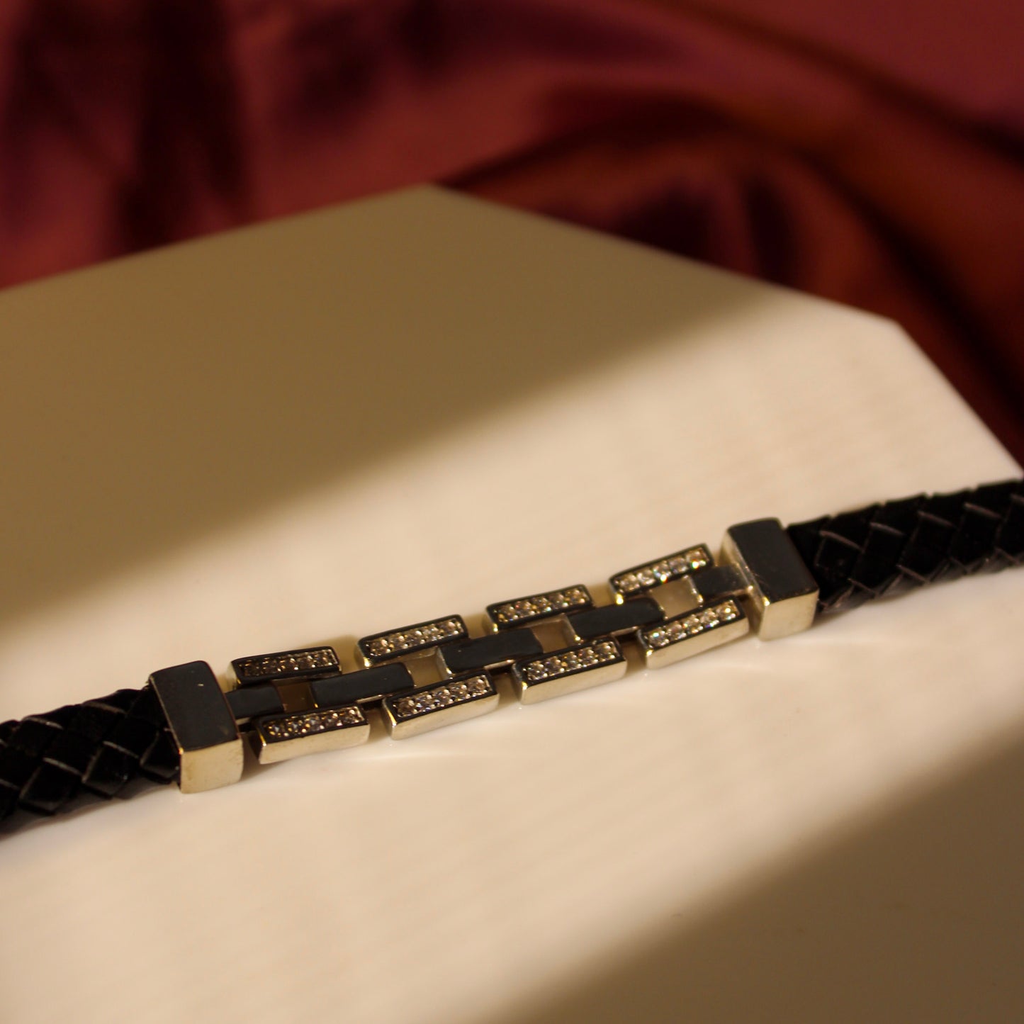 Men's Brickwork Linked Leather Bracelet