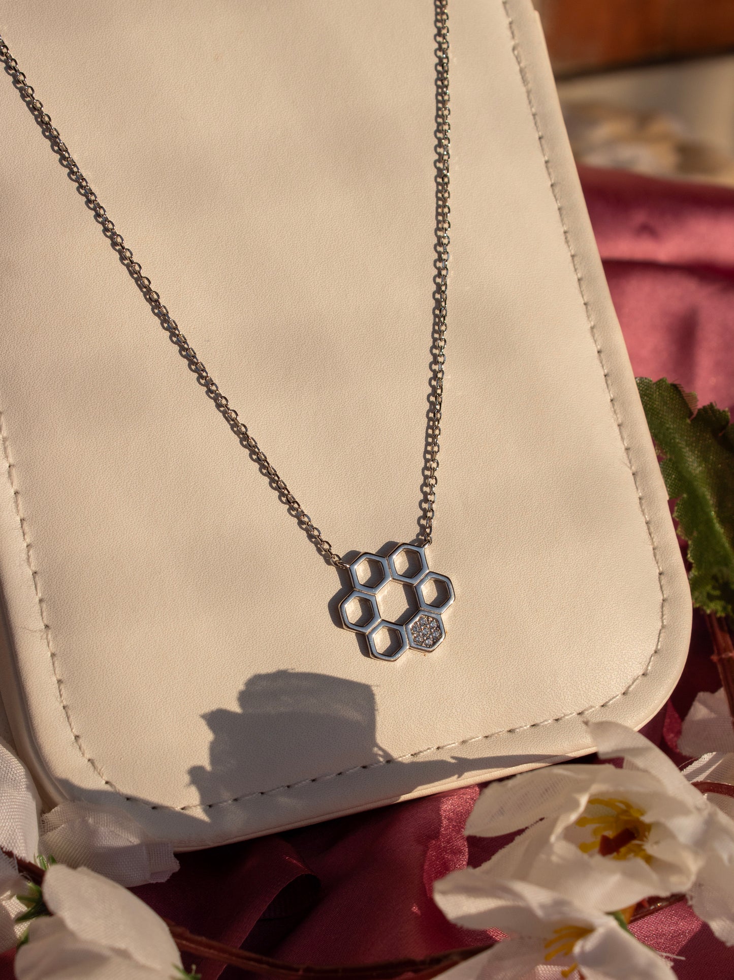 Silver Crystal Honeycomb Necklace