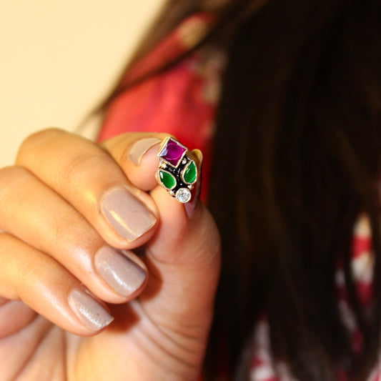 Aadhya Ruby Green Leaf Studs