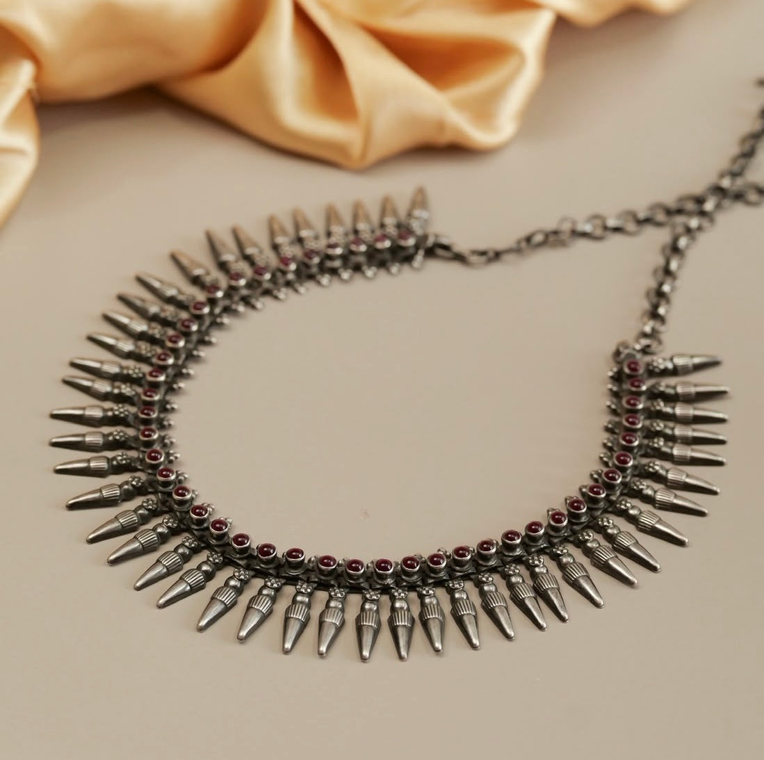 Aadhya Ruby Beaded Spike Necklace