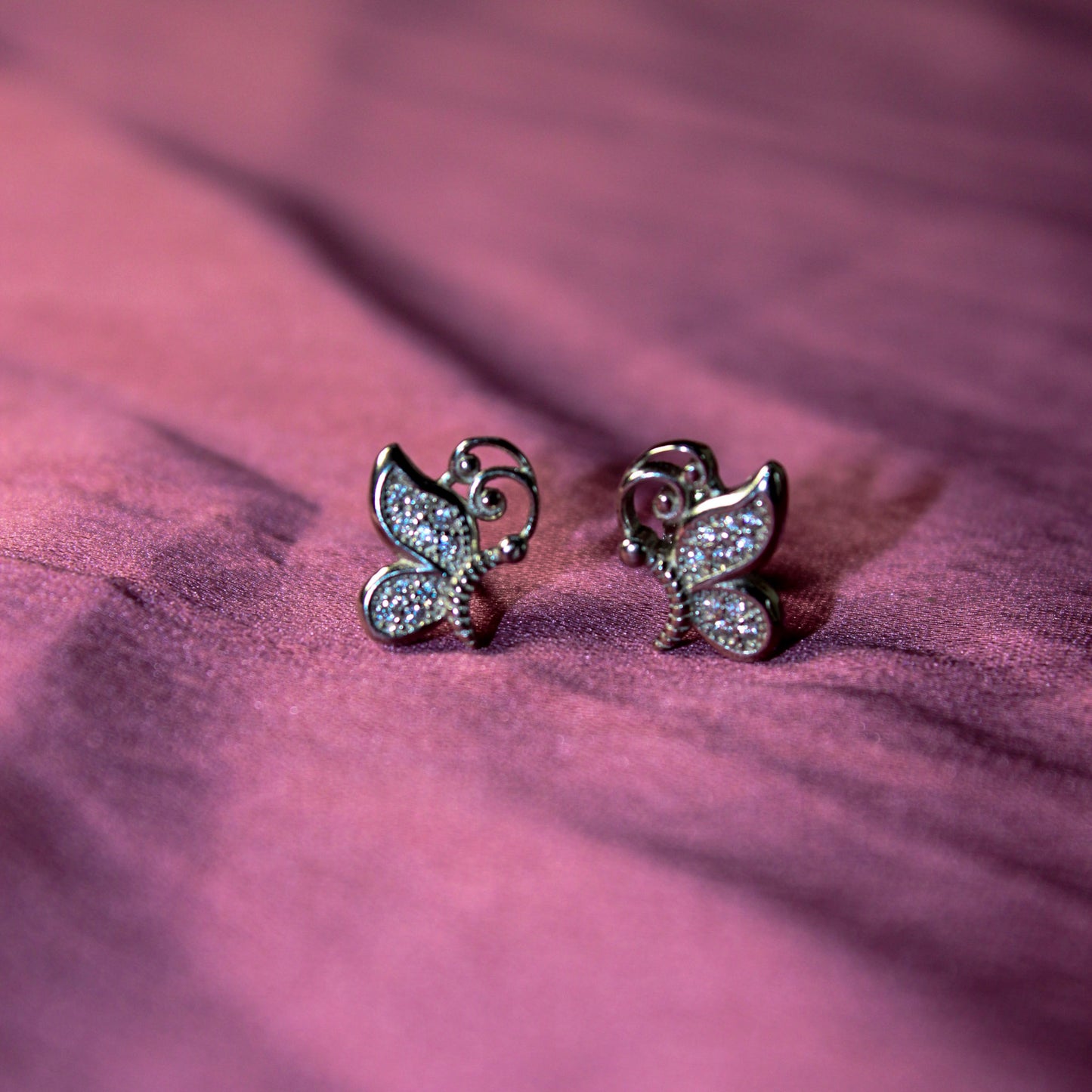 Silver Butterfly Sparkle Studs