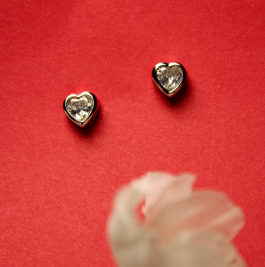 Silver Solitaire Heart Studs