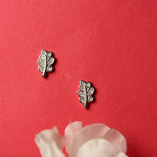 Silver Glinting Leaf Studs
