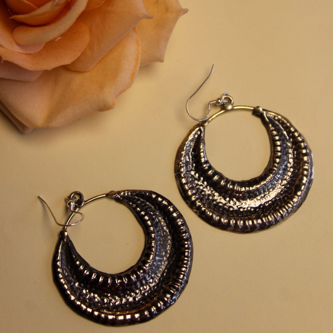 Rustic Half-Moon Textured Hoops