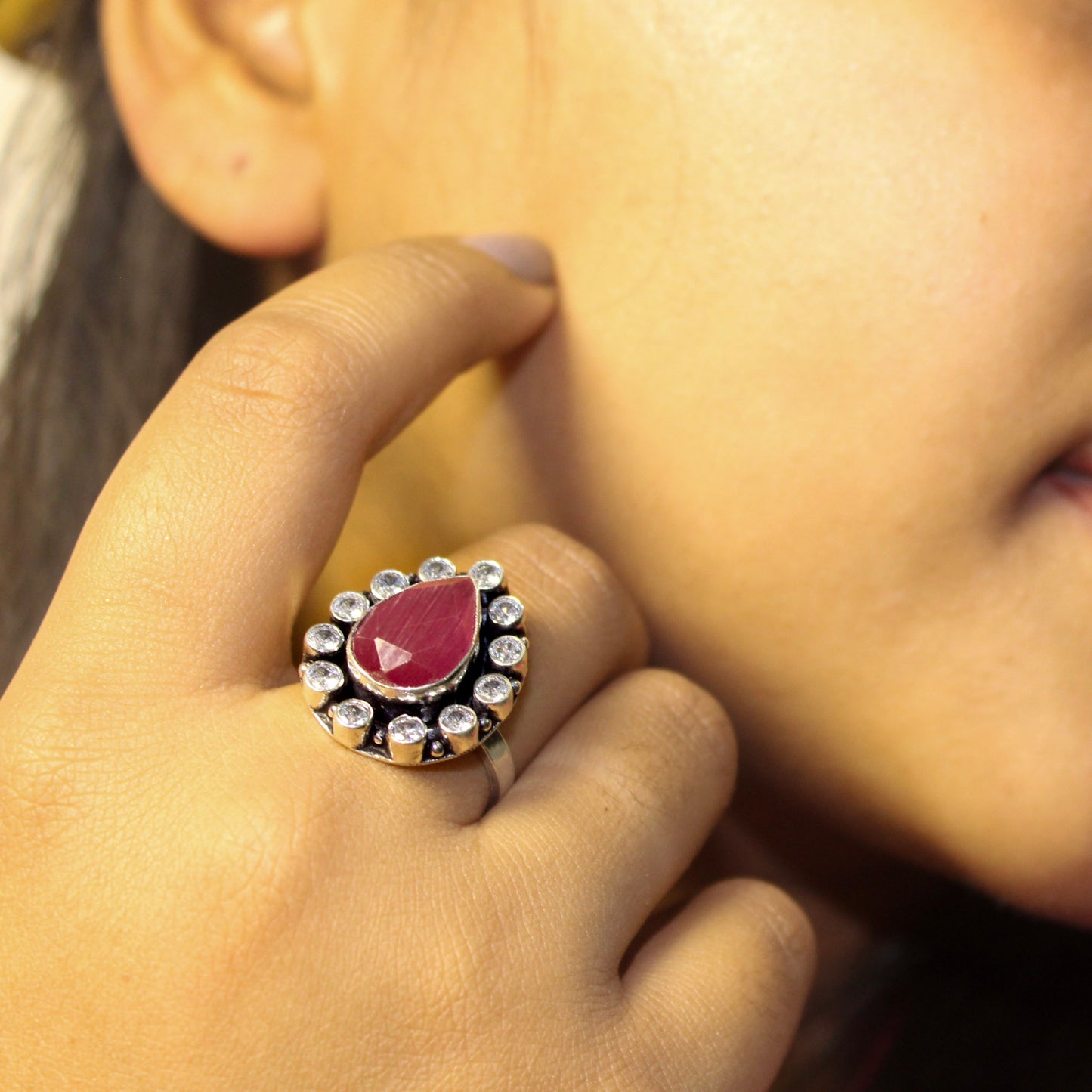 Classic Pink Vintage Teardrop Ring