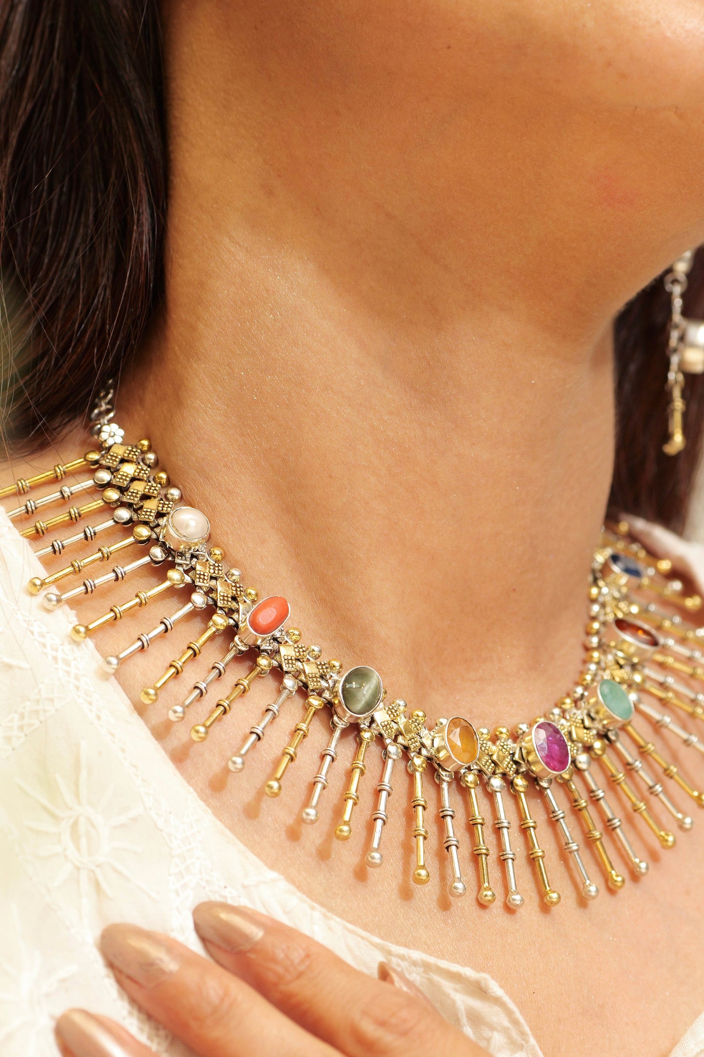 Anokhi Navratan Noor Fringe Necklace Set
