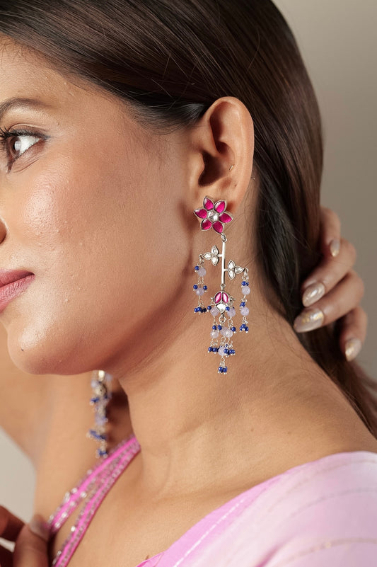 Neel Gulab Beaded Drop Earrings