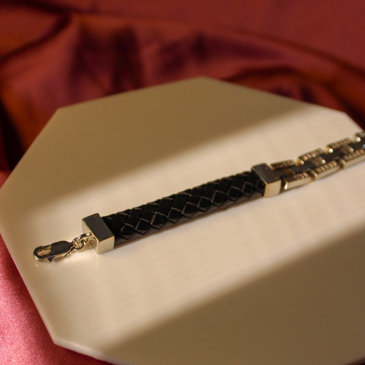 Men's Brickwork Linked Leather Bracelet