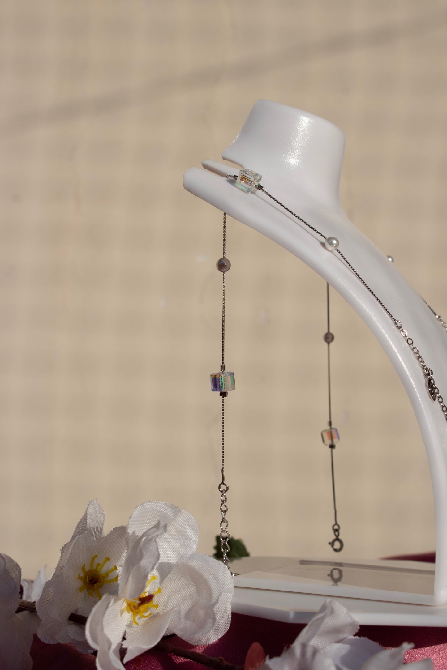 Silver Pearl Charms Necklace