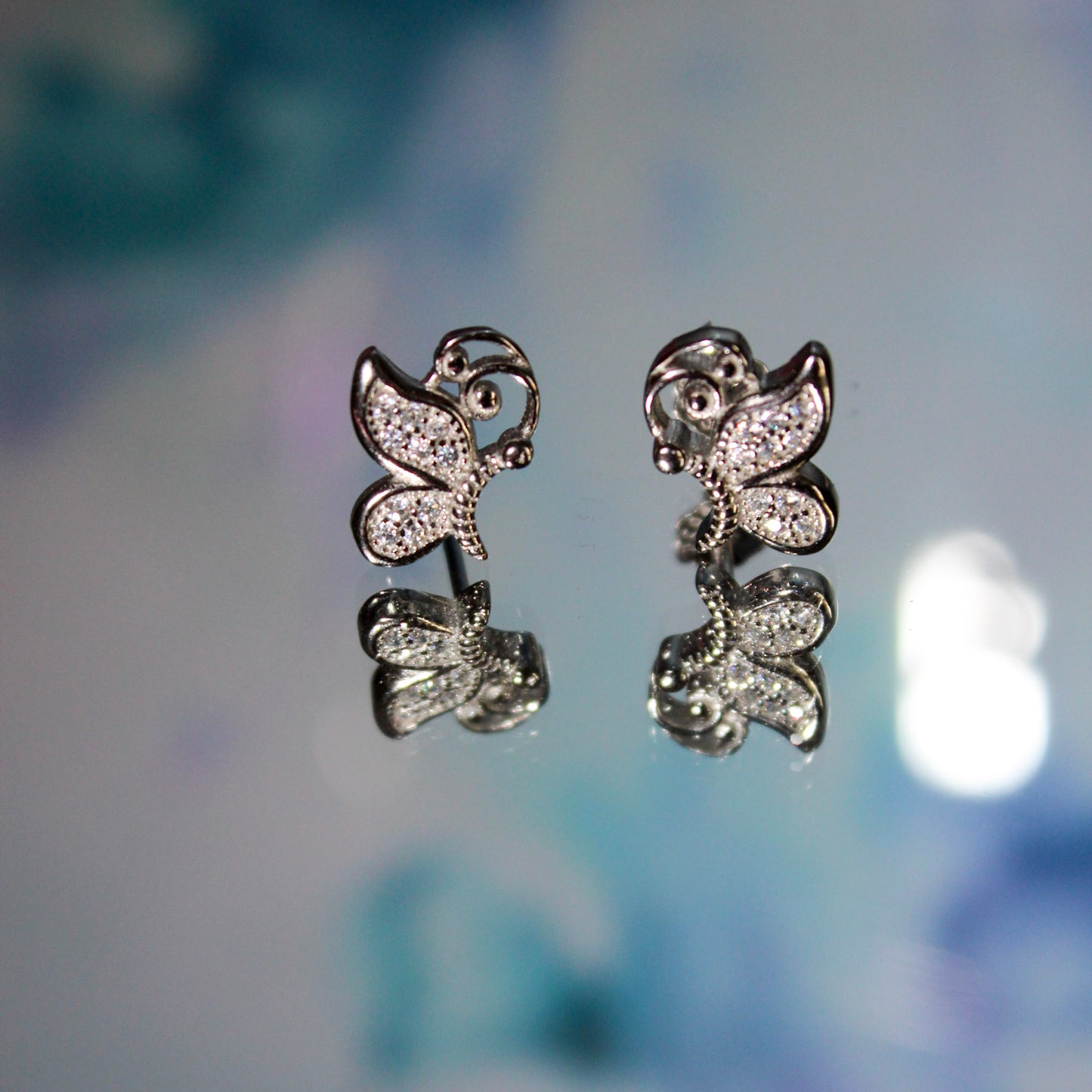 Silver Butterfly Sparkle Studs