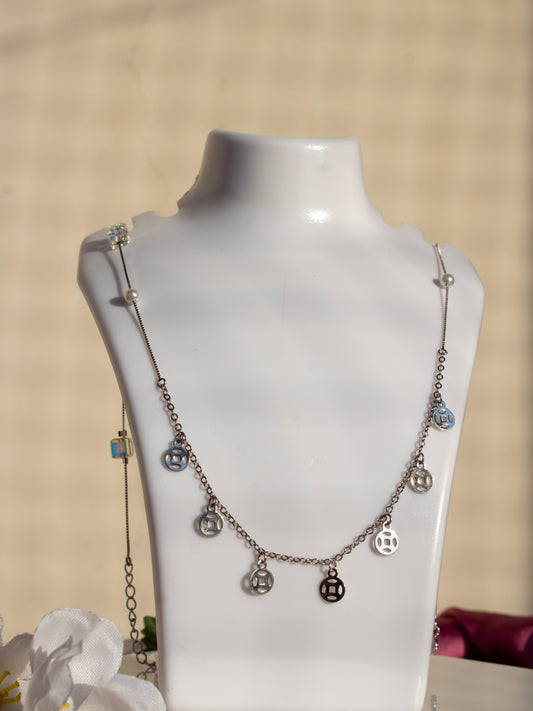 Silver Pearl Charms Necklace