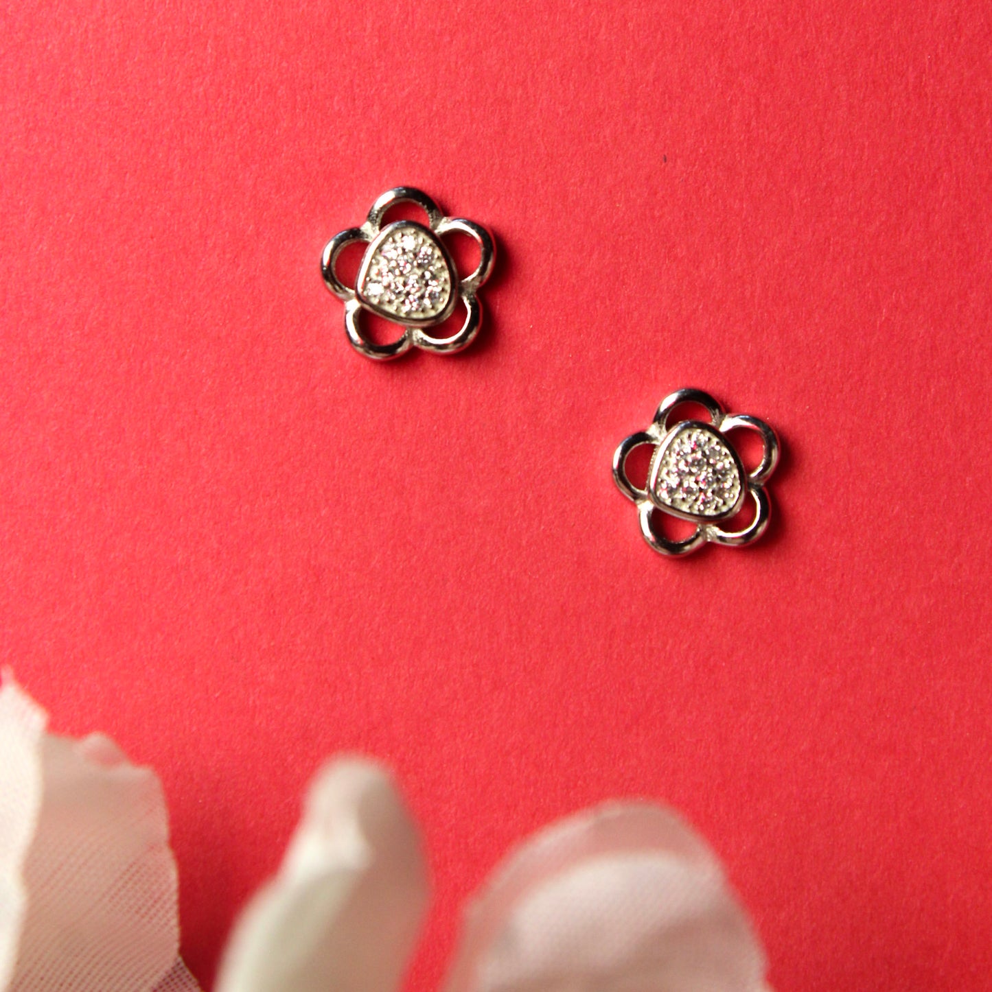 Silver Flower Sparkling Studs