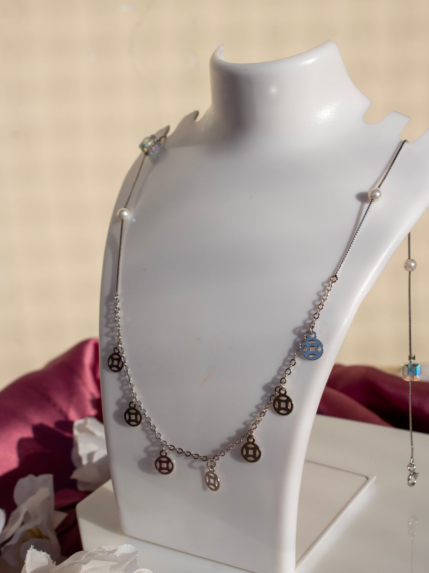 Silver Pearl Charms Necklace