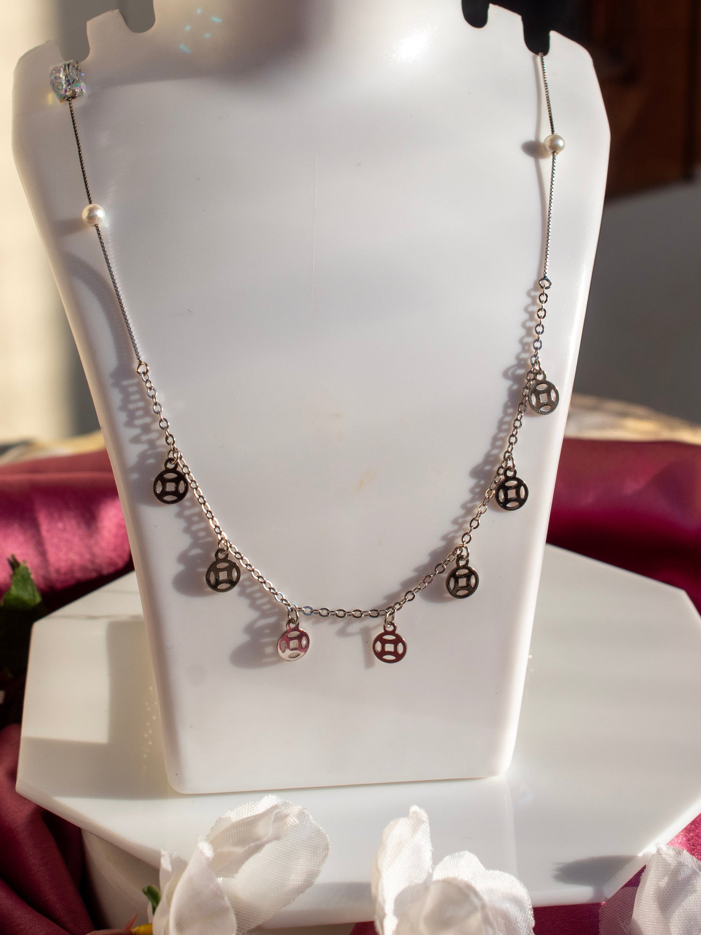 Silver Pearl Charms Necklace