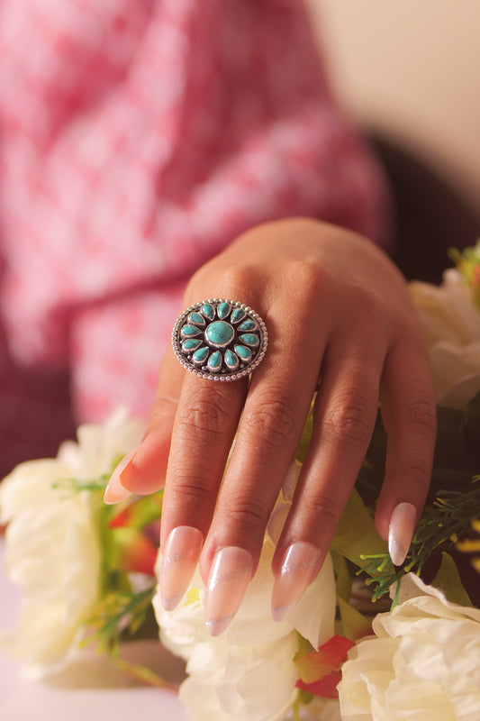 Anokhi Intricate Floral Turquoise Ring