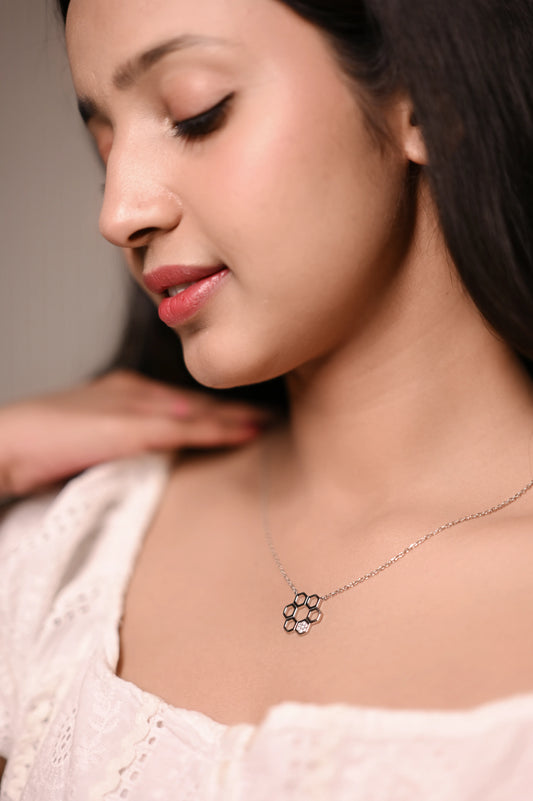 Silver Crystal Honeycomb Necklace