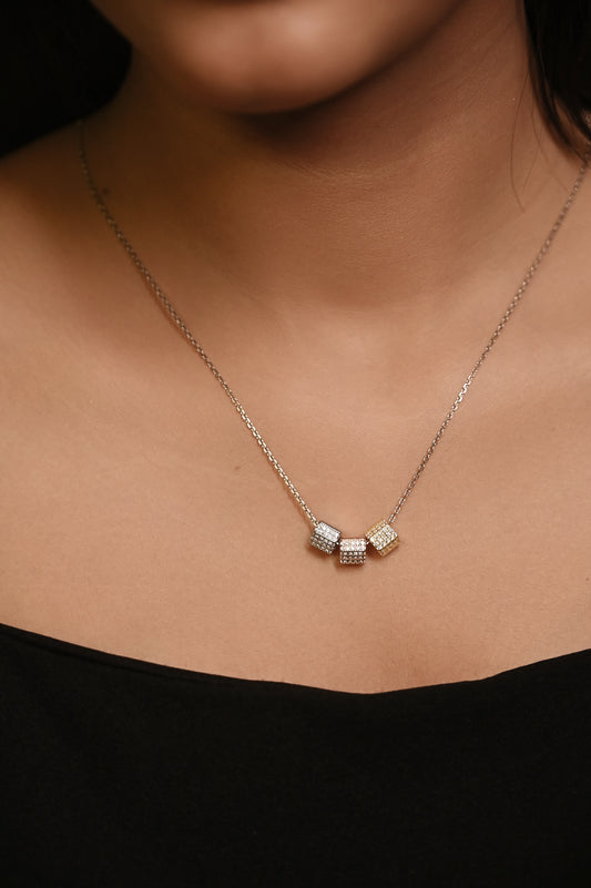 Silver Trinity Spark Cube Necklace