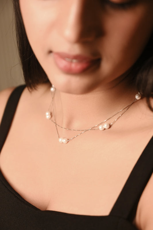 Silver Pearl Layered Necklace