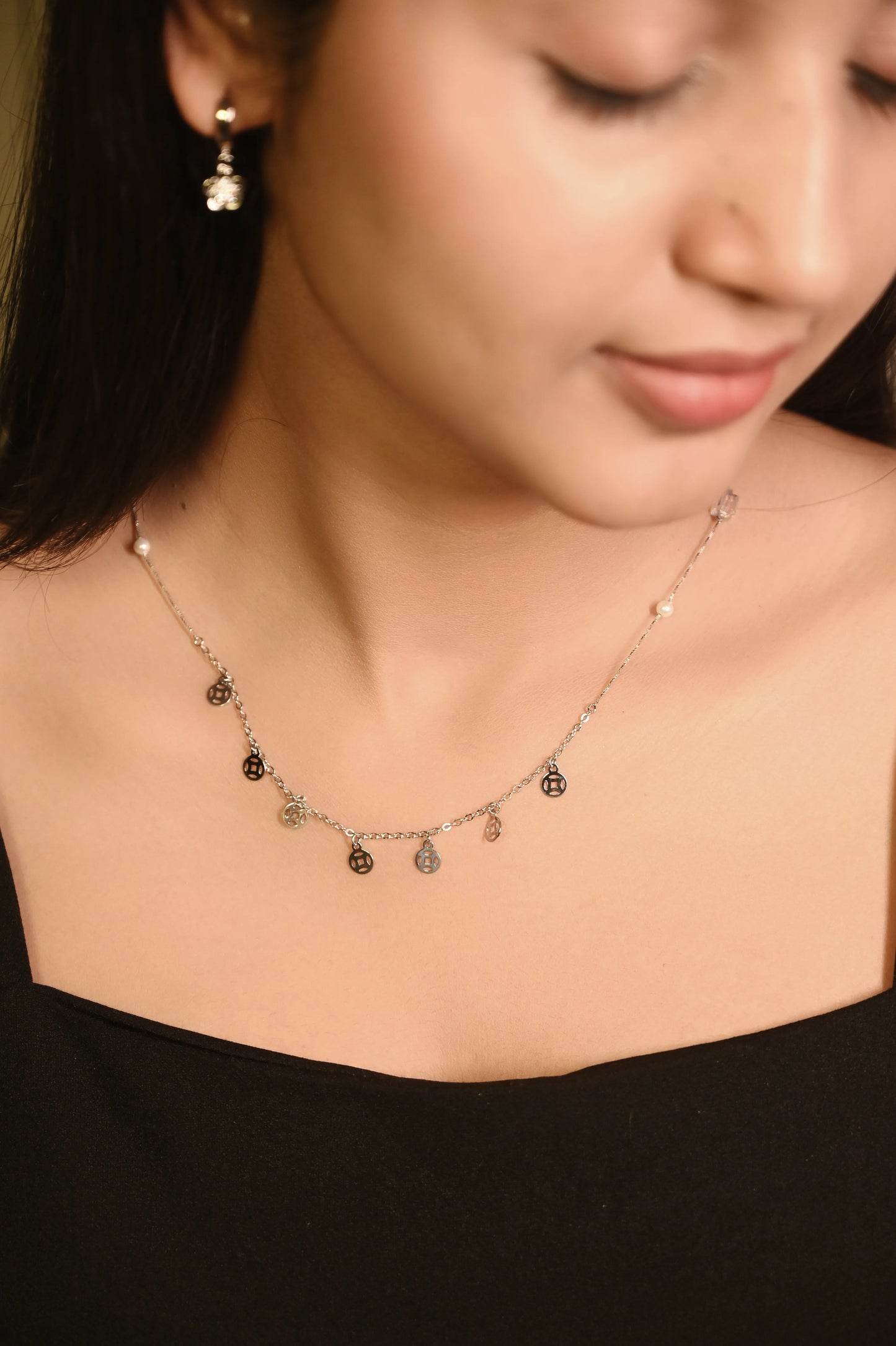 Silver Pearl Charms Necklace