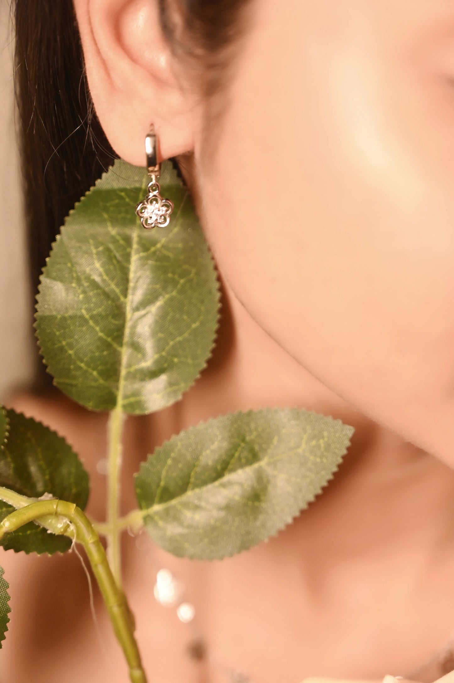 Silver Delicate Floral Hoops