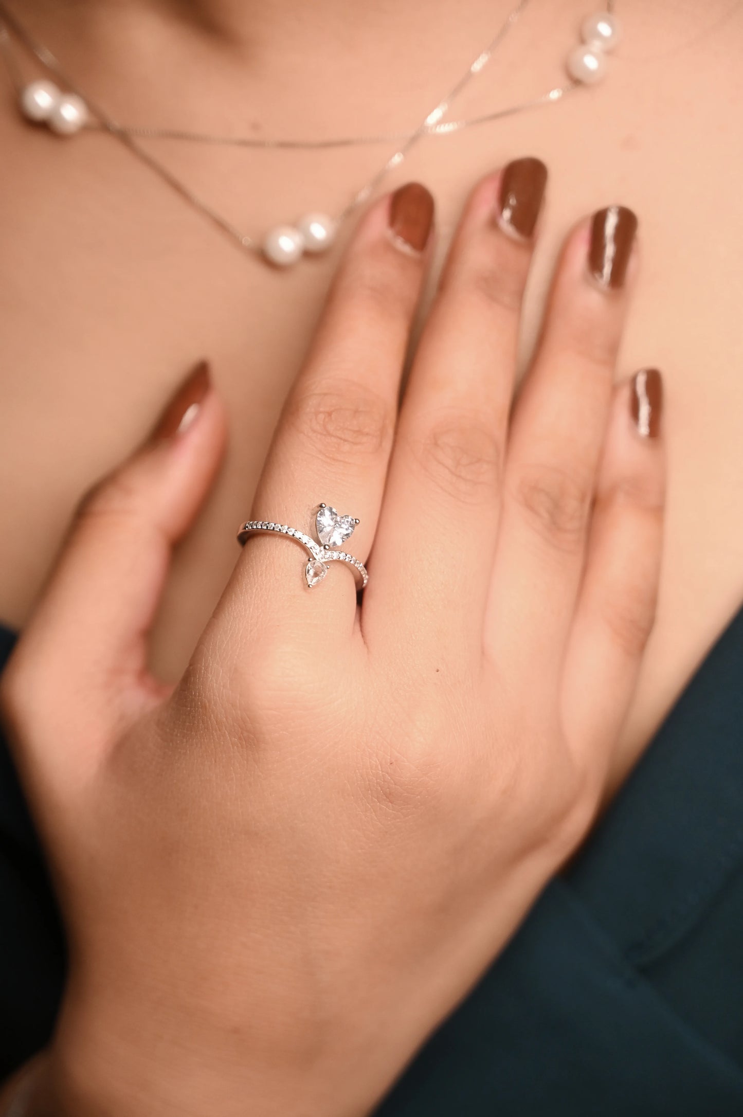 Silver Twin Spark Love Ring