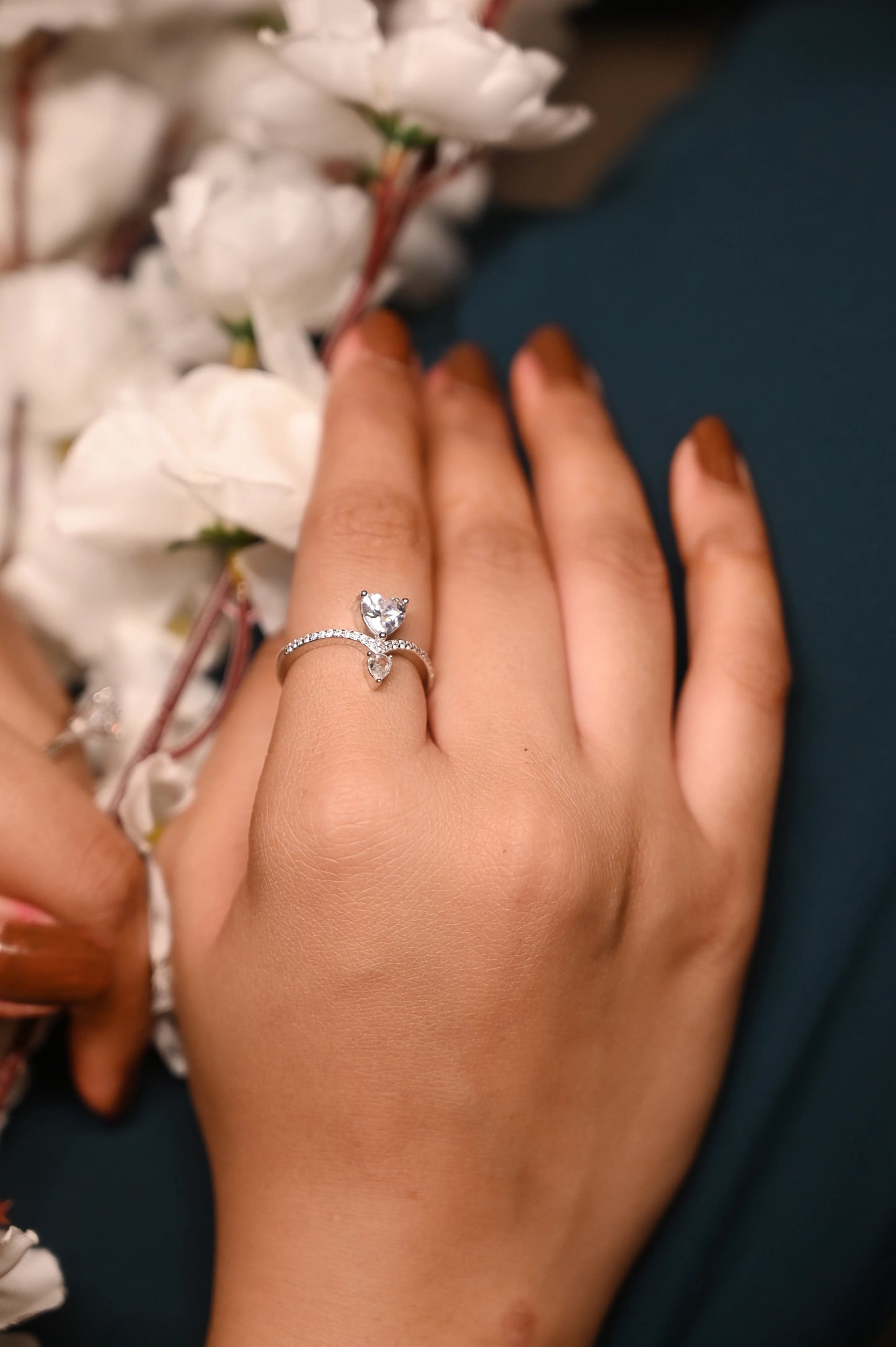 Silver Twin Spark Love Ring