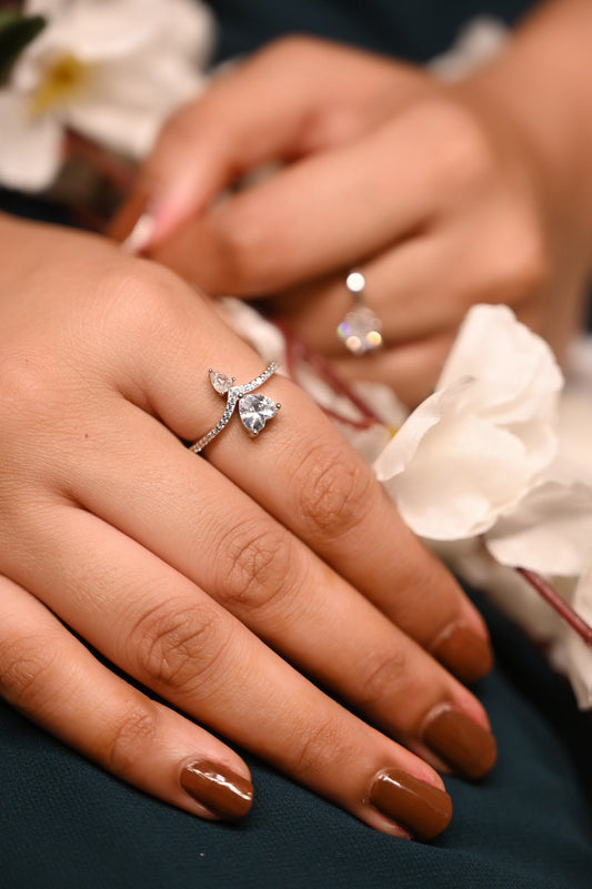 Silver Twin Spark Love Ring