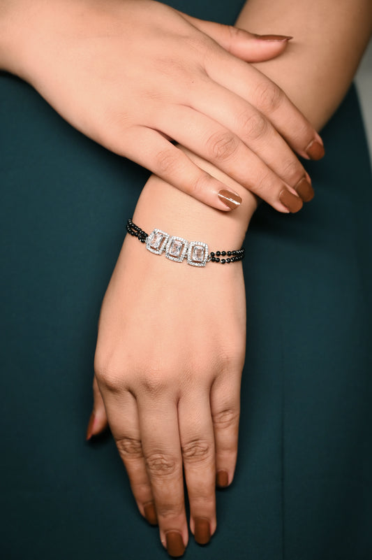 Aadhya Triple Sparkle Silver Mangalsutra Bracelet