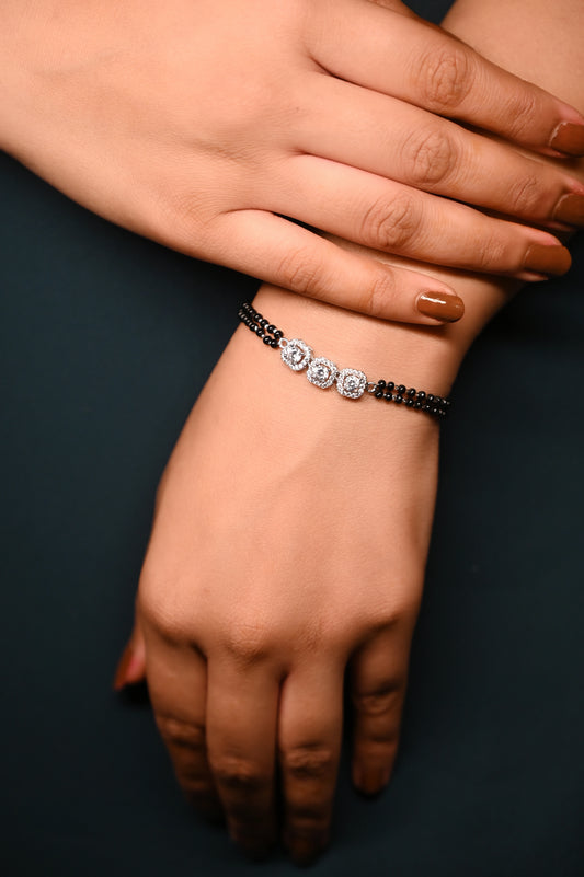 Aadhya Trinity Solitaire Silver Mangalsutra Bracelet