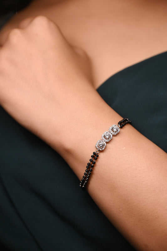 Aadhya Trinity Solitaire Silver Mangalsutra Bracelet