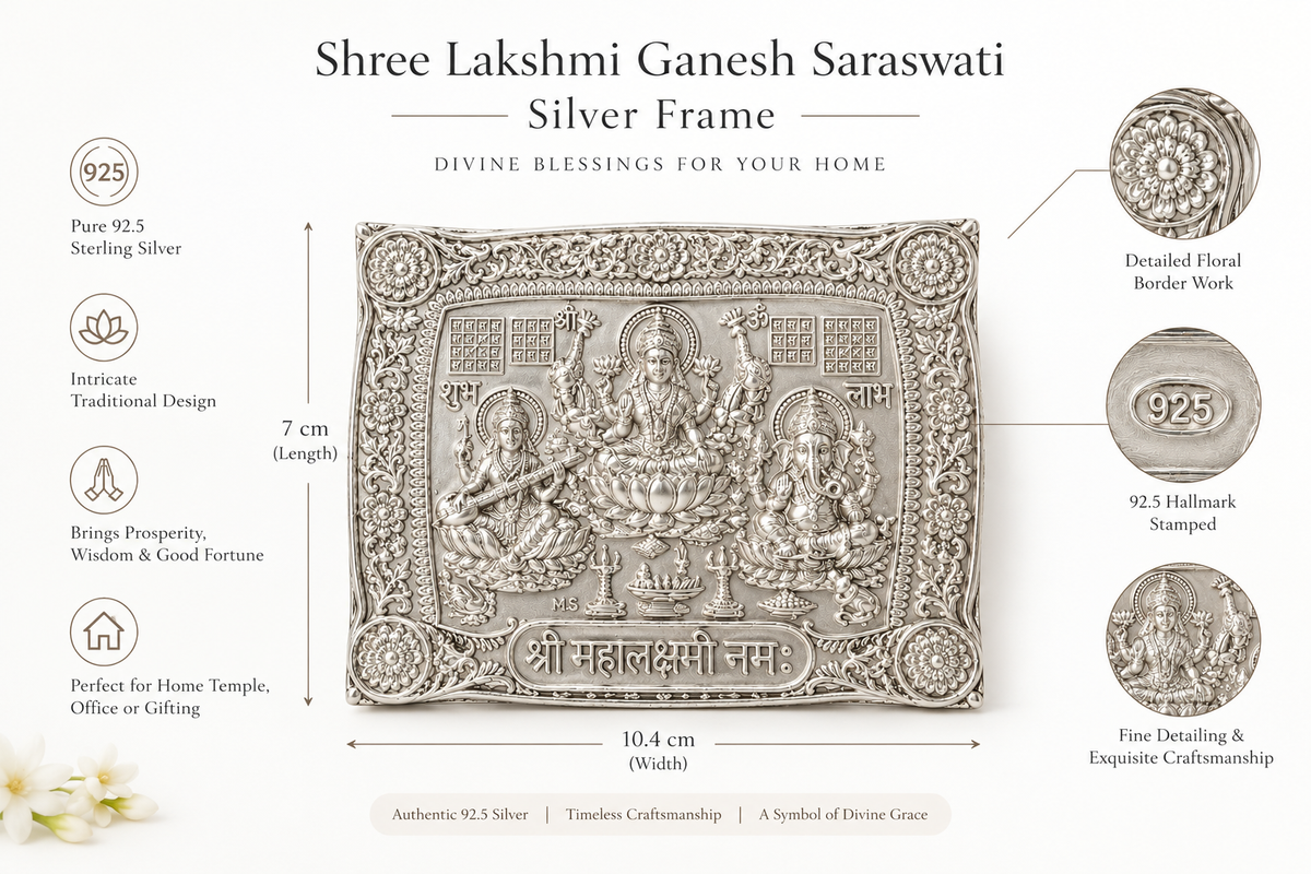 Shree Lakshmi Ganesh Saraswati Silver Frame