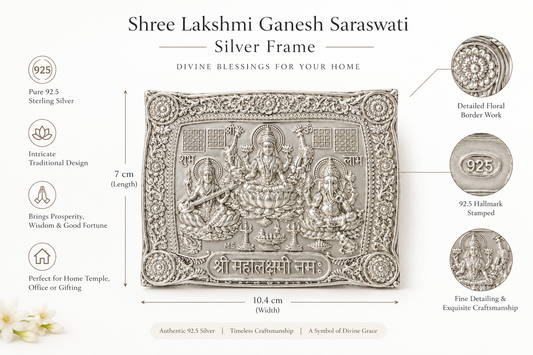 Shree Lakshmi Ganesh Saraswati Silver Frame