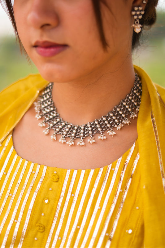 Virasat Intricate Jali Pearl Drop Choker Set