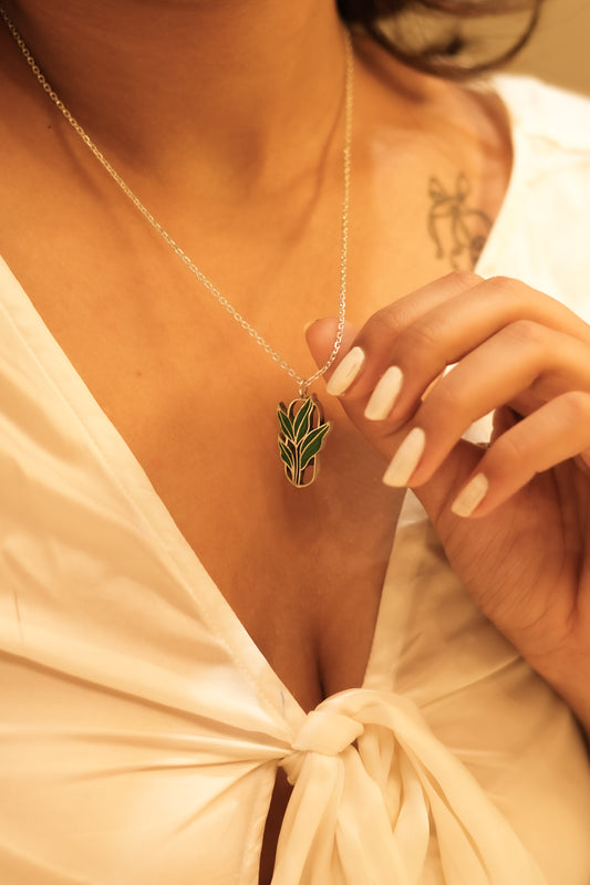 Aadhya Leaf Enamel Pendant