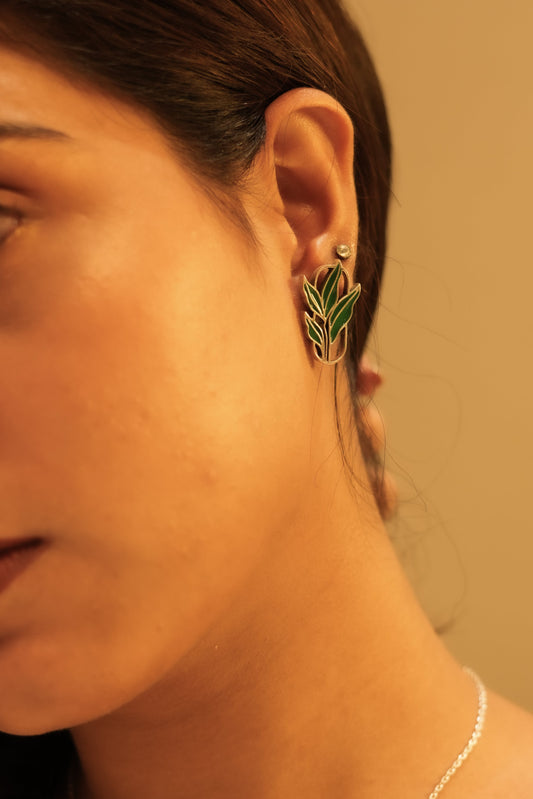 Aadhya Leaf Enamel Earring